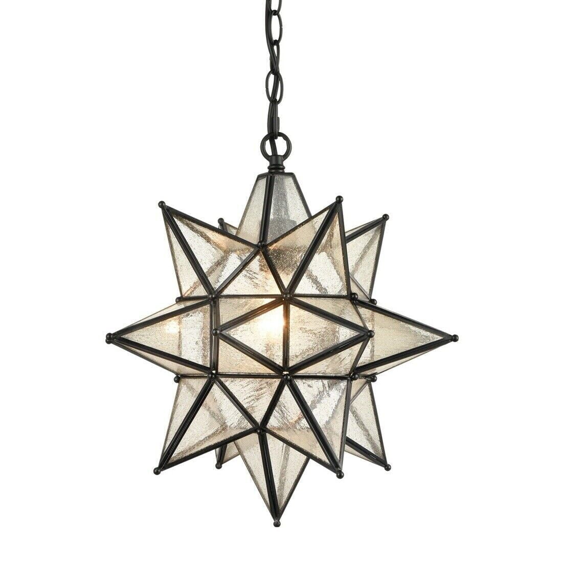 Moravian Star Pendant Chandelier Seeded Glass Black Light 15 Inches