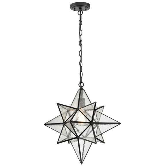 Moravian Star Pendant Lights Industrial Black Seeded Glass Shade Hanging Light