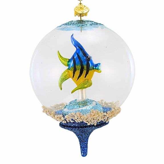 Morawski 5.50In Angelfish In Globe Dome, Glass, Blue & Yellow Angel Fish In Dome 17215