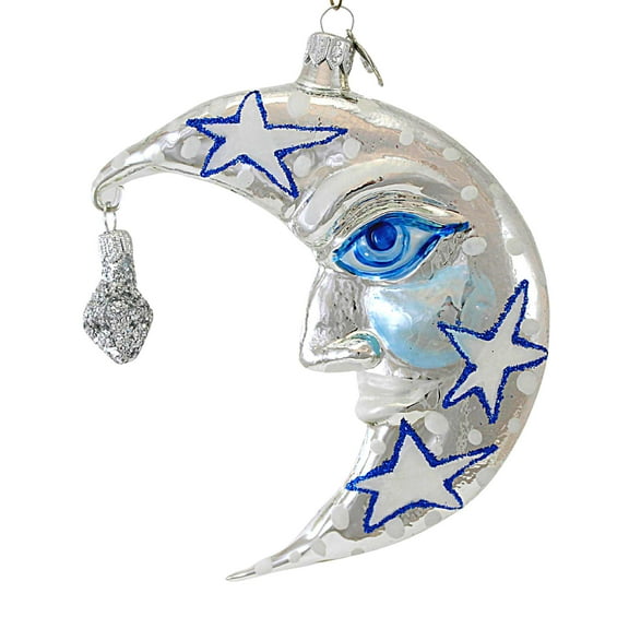 Morawski 5.50In Silver & Blue Man In The Moon 2 Pc, Glass, Ornament  Crescent Star 19761
