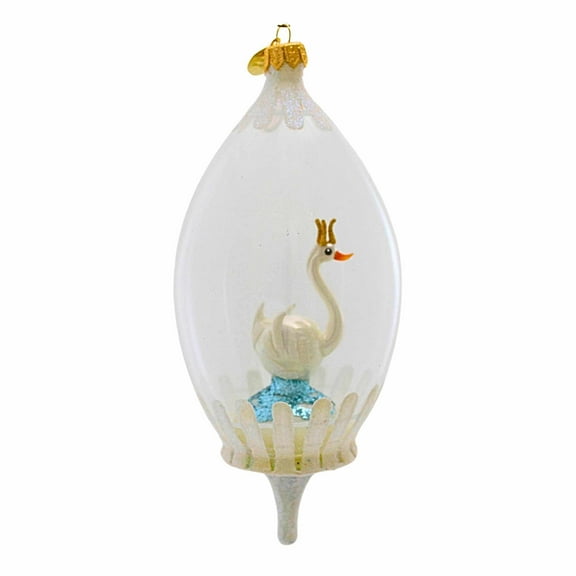 Morawski 7.25In White Swan In Globe Come, Glass, Delicate Style Lightly Glittered 17081