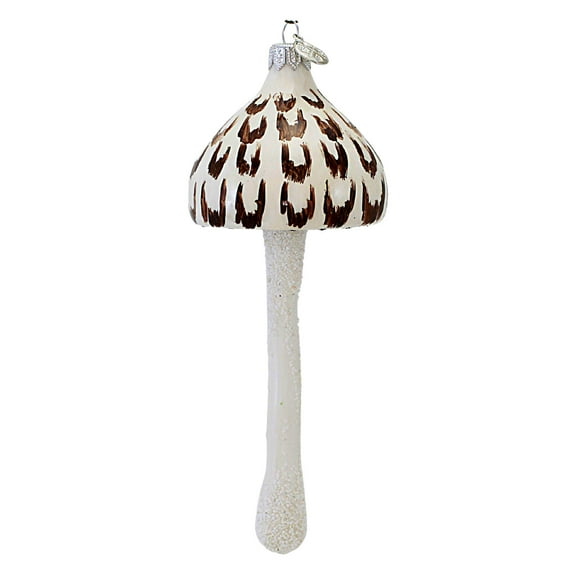 Morawski 7.50In Brown & White Mushroom, Glass, Ornament Shaggy Parasol 19011