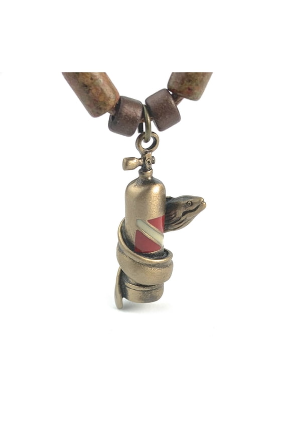 Moray Eel with Scuba Tank Necklaces for Men or Women- Bronze Scuba Diving Jewelry, Scuba Diving Gifts