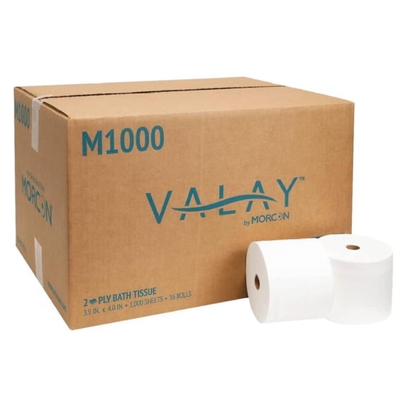 Morcon M1000 Compact Small Core Coreless Alternative, Premium Bath Tissue Roll, High Capacity Commercial Toilet Paper 2 Ply, Soft & Absorbent Tissue, 1000 Sheet Toilet Paper Per Roll, 36 Rolls