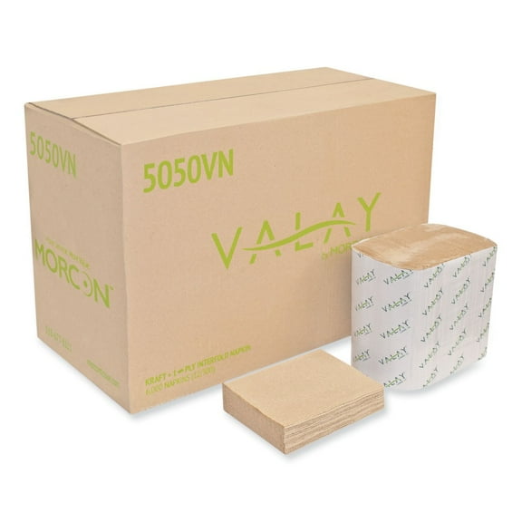 Morcon Paper 5050VN Valay 6.3 in. x 8.85 in. 1-Ply Interfolded Napkins - Kraft (6,000/Carton)