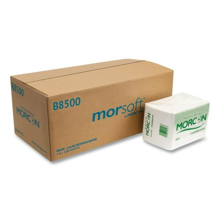 Morcon Paper Beverage Napkin 9-1/2 x 9-1/2 White 500/Pack 8 Packs/Carton B8500