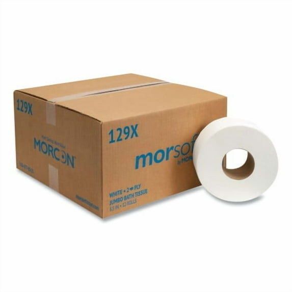 Morcon Paper Jumbo Bath Tissue, Septic Safe, 2-Ply, White, 3.3" x 500 ft, 12/Carton, Each