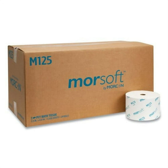 Morcon Paper Small Core Bath Tissue, Septic Safe, 1-Ply, White, 2,500 Sheets/Roll, 24 Rolls/Carton (M125)