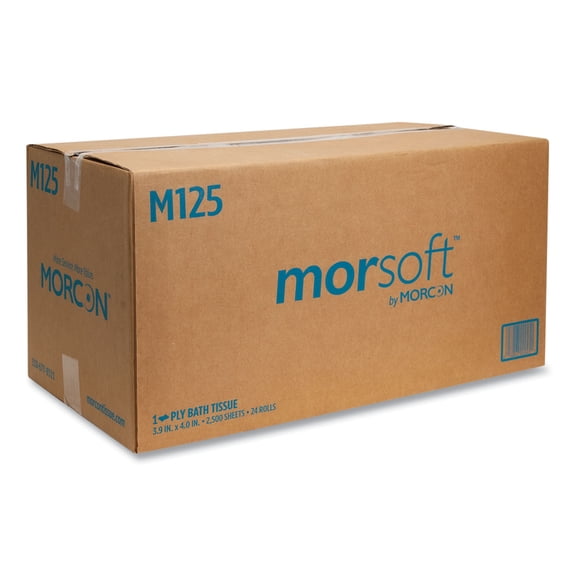 Morcon Tissue Small Core Bath Tissue, Septic Safe, 1-Ply, White, 2,500 Sheets/Roll, 24 Rolls/Carton