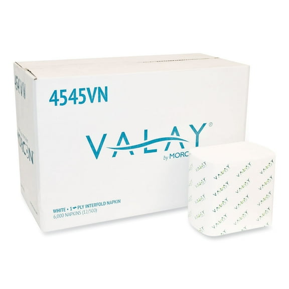 Morcon Tissue Valay Interfolded Napkins, 1-Ply, White, 6.5 x 8.25, 6,000/Carton -MOR4545VN