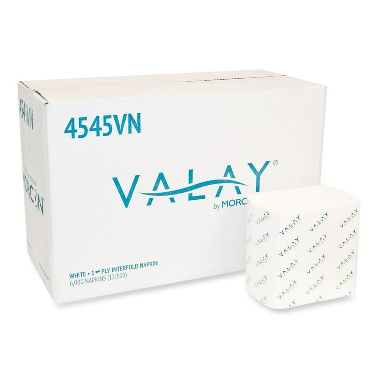 Valay Interfolded Napkins, 1-Ply, White, 6.5 x 8.25, 6,000/Carton Valay Interfolded Napkins, 1-Ply, White, 6.5 x 8.25, 6,000/Carton