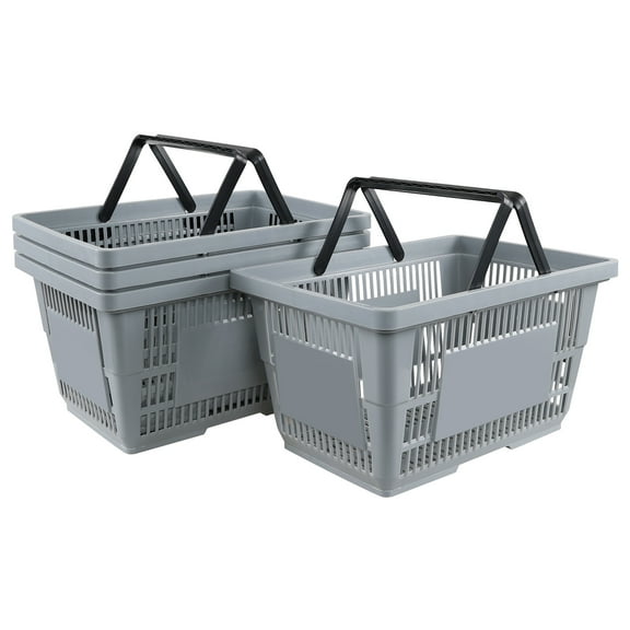 Morcte 28 L Plastic Shopping Basket with Handles, Set of 4 Gray Plastic Grocery Basket for Supermarket Retail Store Book Store 18.70" x 12.60" x 10.24"