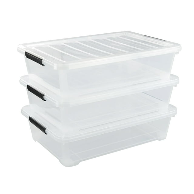 Morcte 3 Packs 40 Quart Plastic Underbed Storage Boxes, Clear Under Bed