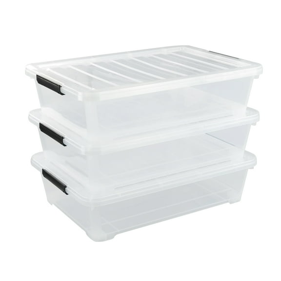 Morcte 3 Packs 40 Quart Plastic Underbed Storage Boxes, Clear Under Bed Plastic Storage Bin with Wheels