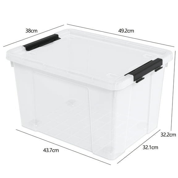 Morcte 4-Pack Clear Plastic Storage Box with Lid and Wheel, 50 L Large Plastic Storage Boxes