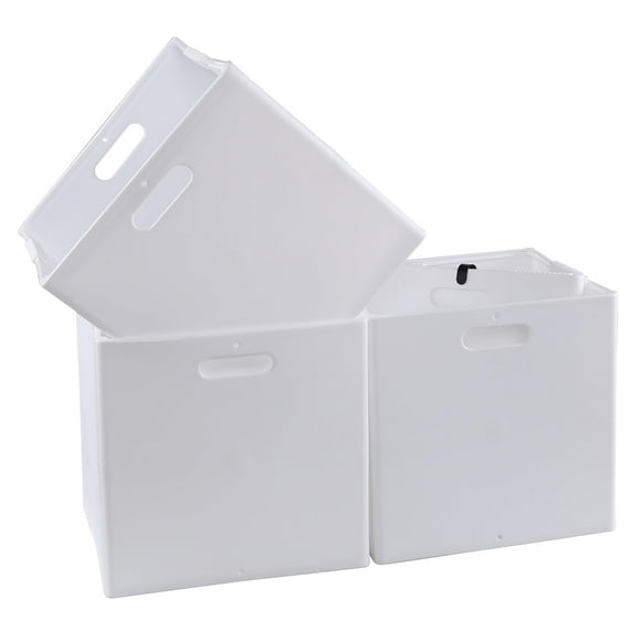Morcte 4-Pack Large Collapsible Plastic Storage Cubes Organizer, White Cube Storage Bins, 11.93" x 11.93"x 12.99" C80
