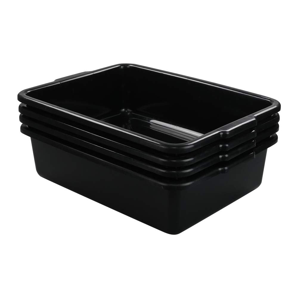 Morcte 4-Pack Plastic Large Commercial Bus Box, 32 L Black Bus Tubs ...