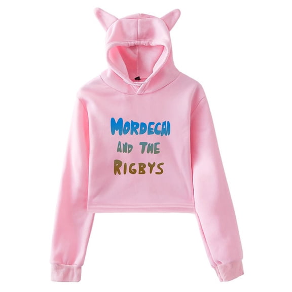 Mordecai and the Rigbys Hoodie Cat Ears Hooded Sweatshirt Long Sleeve Crop Top Women's Clothes