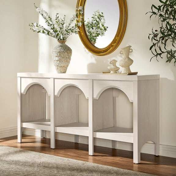 Morden For 60" Wood Arched Console Table for Entryway, 2-Tier Storage Cabinet for Living Room, Modern Hallway Storage Table for Foyer,Hallway, Off-white