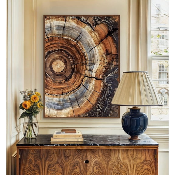 Morden Abstract Tree Rings Wall Art, Scandinavian Wood Rings Poster, Nordic Woodcut Tree Rings, Abstract Neutral Boho Poster Home Decor, 12x18 UNFRAMED