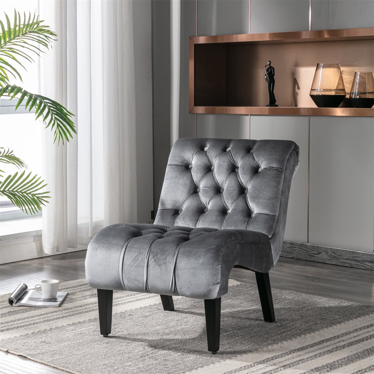 Morden Accent Chair, Armless Living Room Chair with Curved Backrest