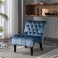 thumbnail image 1 of Morden Accent Chair, Armless Living Room Chair with Curved Backrest, Button Tufted Velvet Upholstered Leisure Chair with Solid Wood Legs, Single Sofa Chair for Bedrooom Apartment Office, Light Blue, 1 of 7