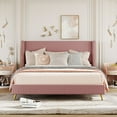 thumbnail image 1 of Morden Corduroy Upholstered Queen Bed Frame with Upholstered Headboard No Box Spring Needed Wood Low Profile Platform Bed with Metal Legs, Easy Assembly (Pink,Queen), 1 of 9