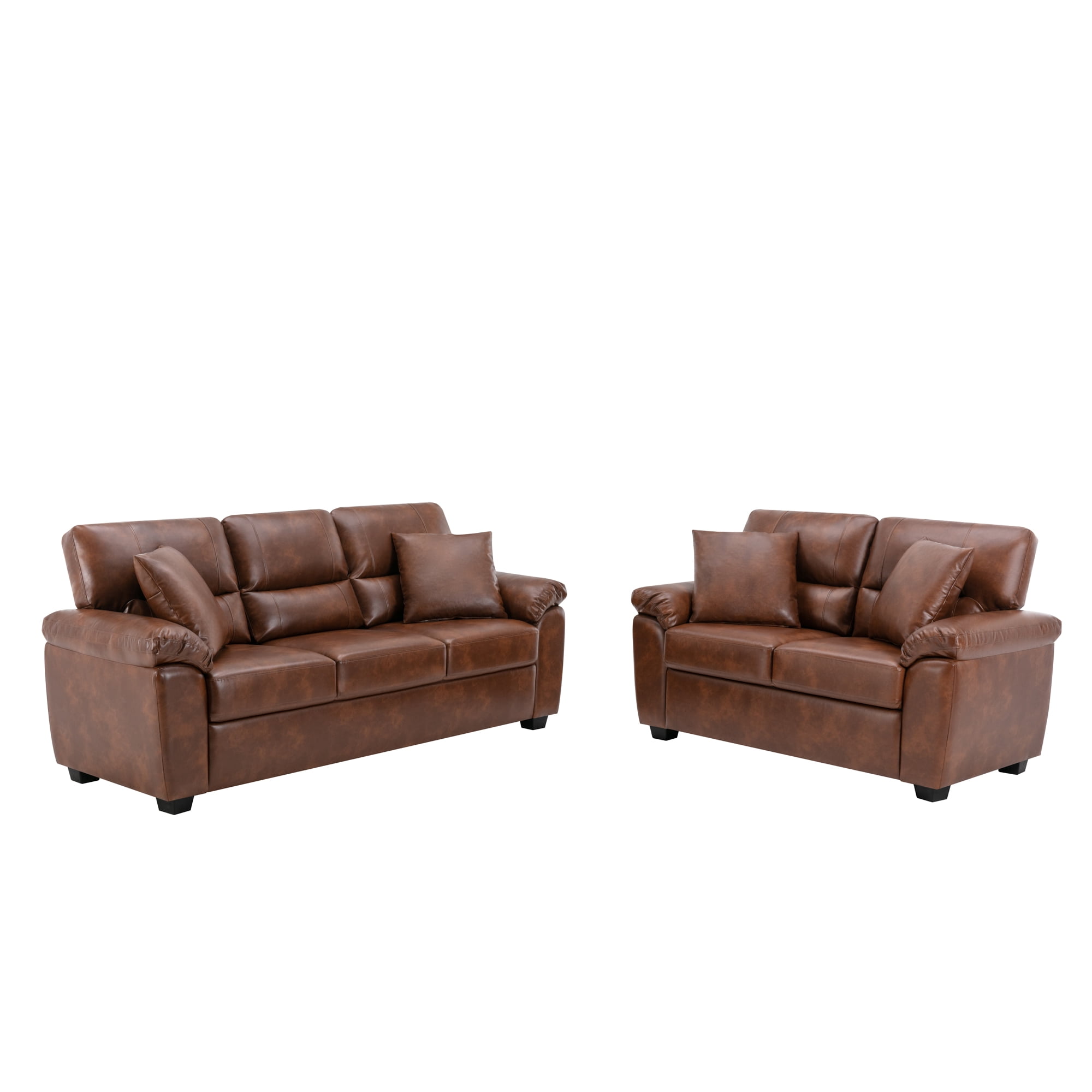 Morden Fort 2 Pieces Leather Loveseat and Sofa Set, PU Leather Brown