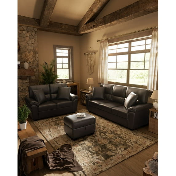 Morden Fort 2 Pieces Leather Loveseat and Sofa Set, PU Leather Couch and Loveseat for Living Room, Bedroom, Office, Apartment