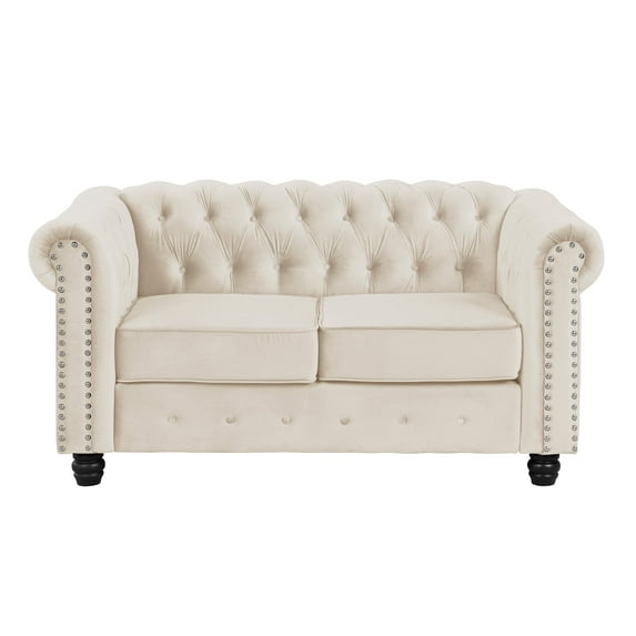 Morden Fort 2-Seater Chesterfield Loveseat, American Style 60" Width Couch Sofa for Living Room, Bedroom, Office, Beige