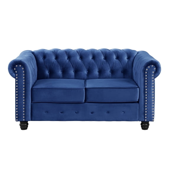 Morden Fort 2-Seater Chesterfield Loveseat, American Style 60" Width Couch Sofa for Living Room, Bedroom, Office, Blue