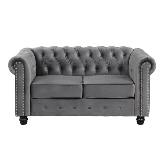 Morden Fort 2-Seater Chesterfield Loveseat, American Style Velvet 60" W Couch Sofa for Living Room, Bedroom, Office