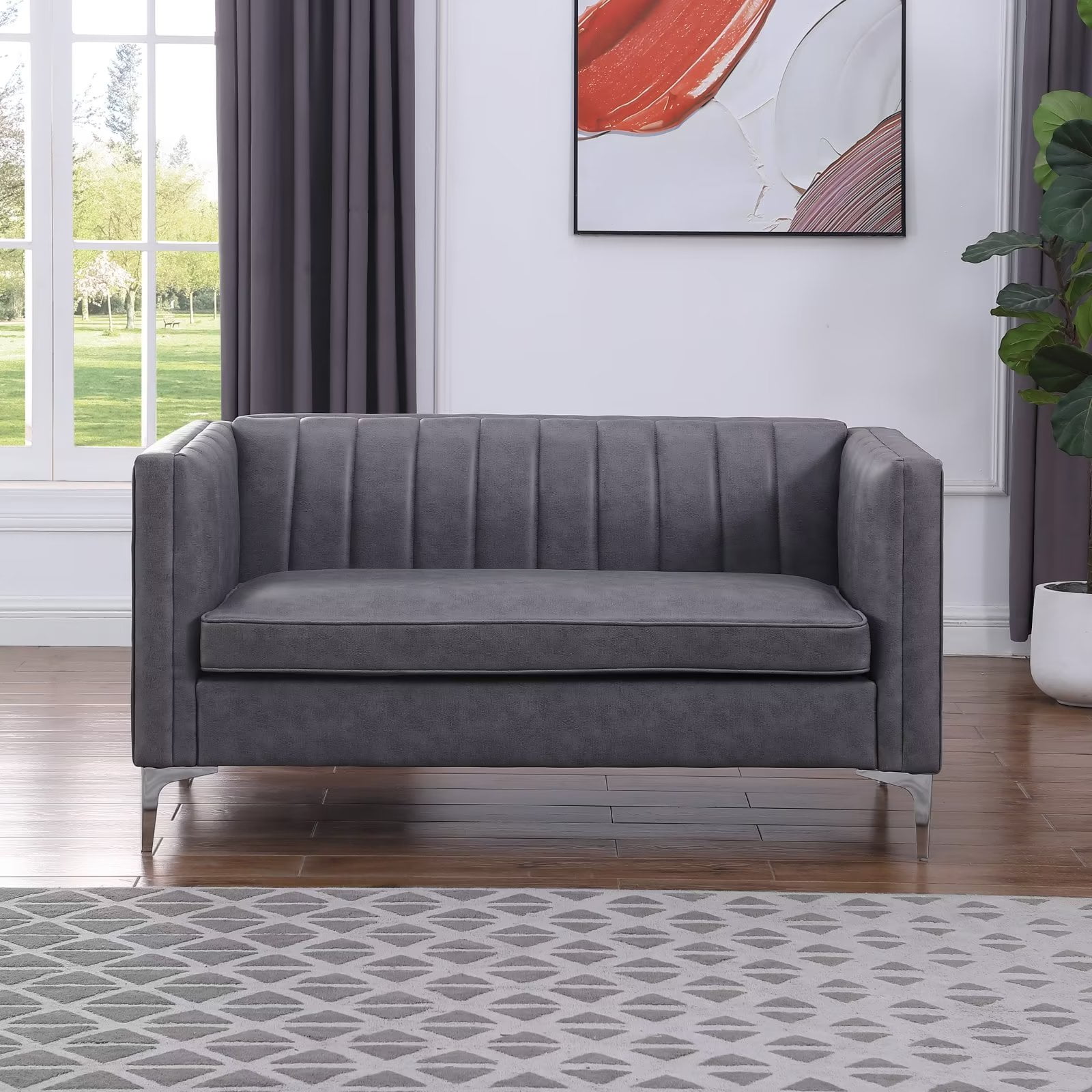 Morden Fort 65" W Loveseat Sofa Couches Faux Leather for Living Room