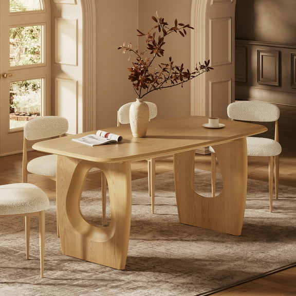 Morden Fort 68-inch Modern Dining Table for 4-6, Rectangle Kitchen Table Hollowed-Out Legs Design, Water-Resistant MDF Top with Rounded Edges, Natutal Wooden Dining Room Table
