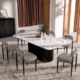 thumbnail image 1 of 7PCS Morden Fort 71" Dining Table Set for 6, White Marble Top Dining Table with 6 Armless Grey Boucle Chairs for Kitchen, Dining Room, Restaurant, Conference Room, 1 of 7