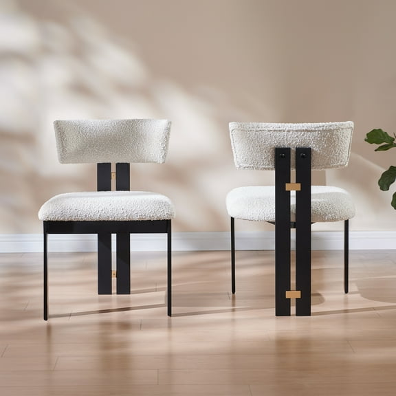 Morden Fort Armless Boucle Dining Chairs Set of 2, White Accent 30.1"H Modern Chairs with Backrest for Dining Room, Kitchen, Living Room, Apartment