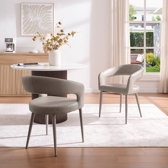 Morden Fort Barrel Dining Chairs Set of 2, PU Leather Accent Chair for Kitchen, Living Room, Dining Room