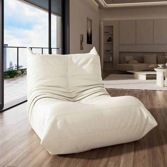 Morden Fort Big Bean Bag Chair for Adults, Faux Leather Bean Bag Sofa, Memory Foam Lounge Chairs with Ergonomic Design, Lazy togo chair for Living Room, Bedroom, Dorm, Office(White)
