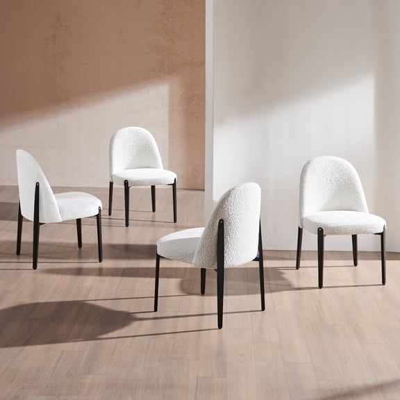 Morden Fort Boucle Dining Chairs Set of 4, Thick Upholstered Chairs with Metal Legs & Curved Backrest, Post Modern Minimalist Chair for Dining Room, Kitchen, Living Room, Bedroom, Apartments, White