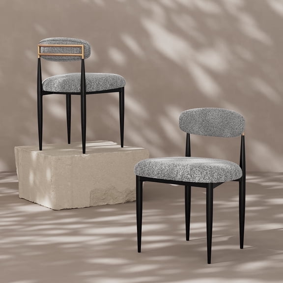 Morden Fort Boucle Grey Dining Chairs Set of 2, Mid-Century Boucle Chairs for Kitchen, Reception, Living Room, Apartment