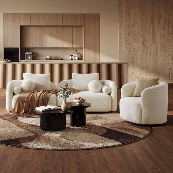Morden Fort Boucle Sofa Set & Swivel Accent Chair, Cloud Soft Living Room Furniture Set for Living Room, Morden Sectional Seating Sofa