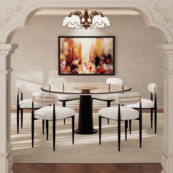 Morden Fort Boucle White Dining Chairs Set of 6, Mid-Century Boucle Chairs for Kitchen, Reception, Living Room, Apartment