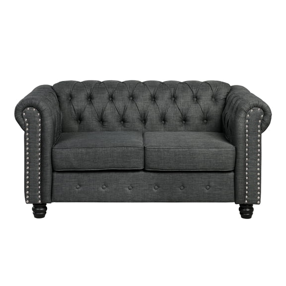 Morden Fort Chesterfield Loveseat, 2-Seater Tufted Sofa for Living Room, Office, Bedroom, Charcoal Grey
