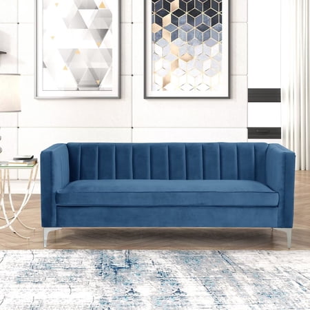 Morden Fort Contemporary Living Room Set Velvet Upholstered Accent Chair Loveseat Blue