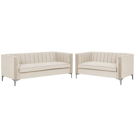 Morden Fort Contemporary Living Room Set Velvet Upholstered Loveseat Sofa Beige