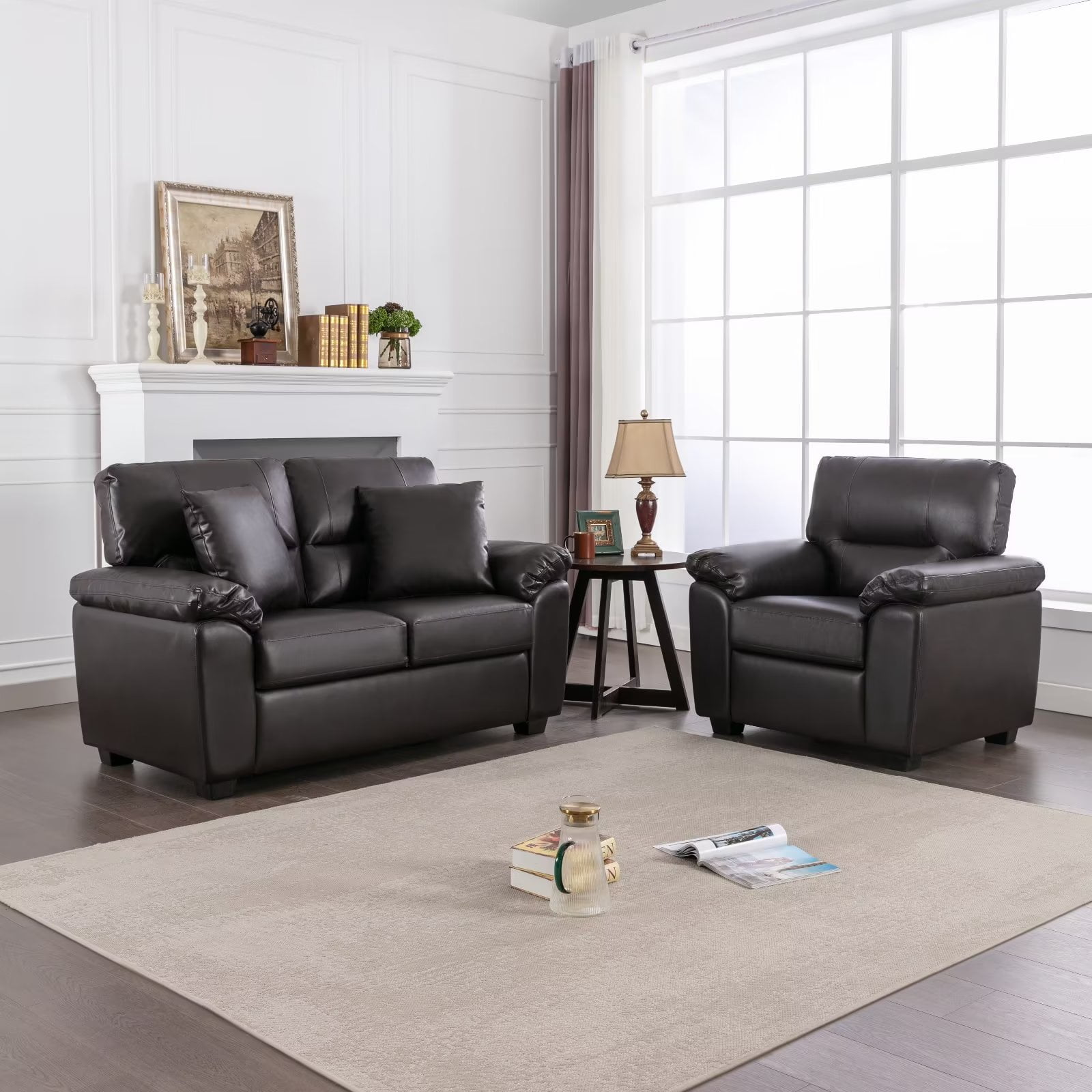 Morden Fort Contemporary PU Leather Couch Set for Living Room or Office