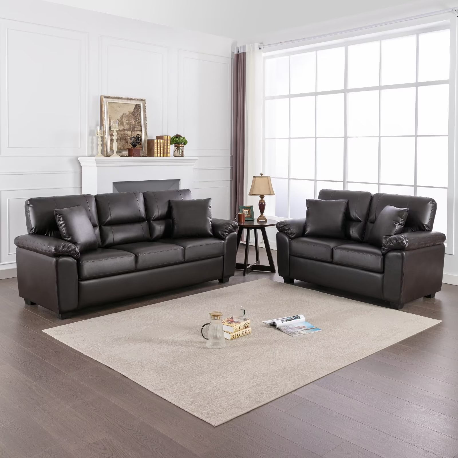 Morden Fort Stylish & Comfortable PU Leather Couch Set, Black, Sofa