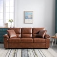thumbnail image 1 of Fortmok Leather Couch, Modern PU Sofa Upholstered Comfy 3 Seater Living Room Furniture for Apartment, Office, Lounge Room, Brown, 1 of 9