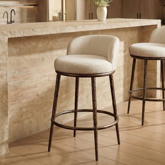 Morden Fort Counter Height Bar Stool, 26" Metal Bar Stool with Hammered Metal Legs & Curved Low Back for Kitchen Island, Living Room, Bronze
