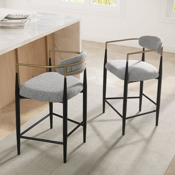 Morden Fort Counter Height Bar Stools Set of 2, 26" Boucle Barstools with Backrest and Metal Legs, Island Chairs for Kitchen Island, Dining Room